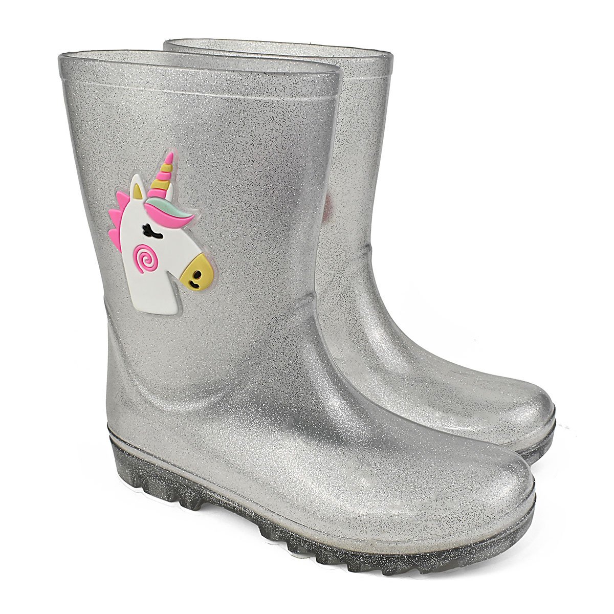 Galocha Cano Alto Infantil Menina Galocha UnicórnioPrata Glitter